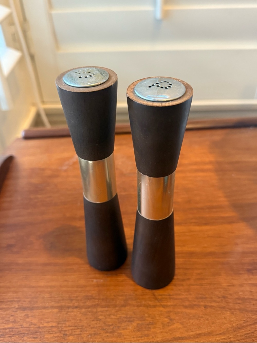 Vintage Hourglass Narrow Wooden MCM Salt and Pepper Shakers